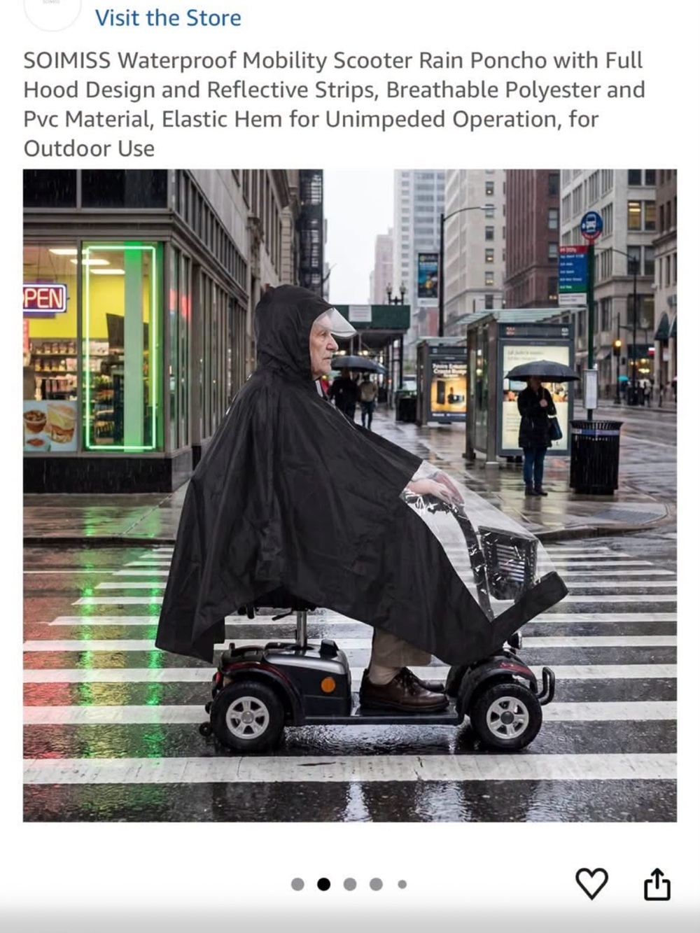 Waterproof Mobility Scooter Rain Poncho - Black